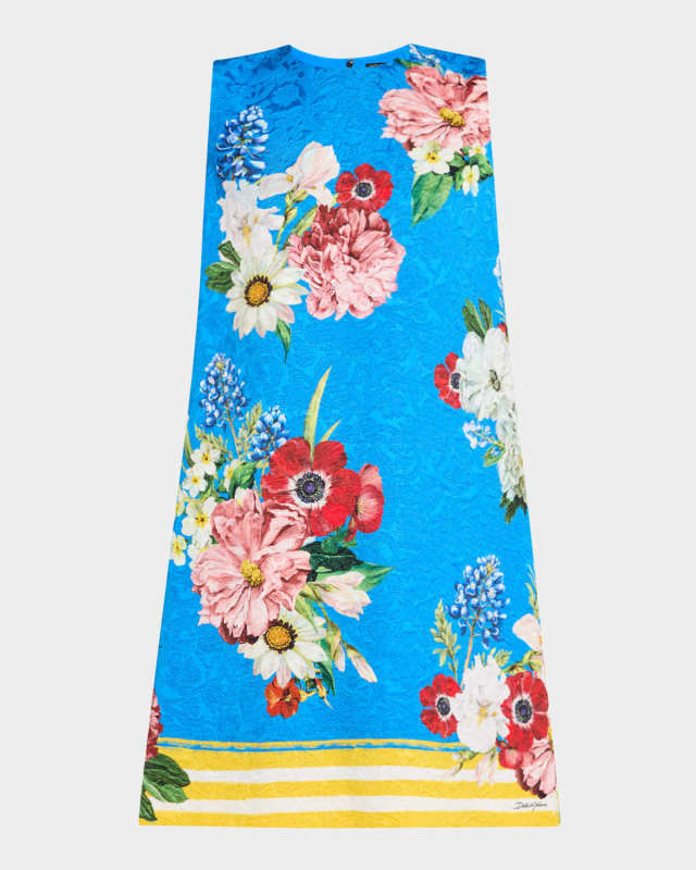Floral-Print Jacquard Sleeveless Mini Dress